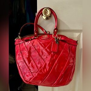 Coach Red Woven Patent Leather Hobo Bag